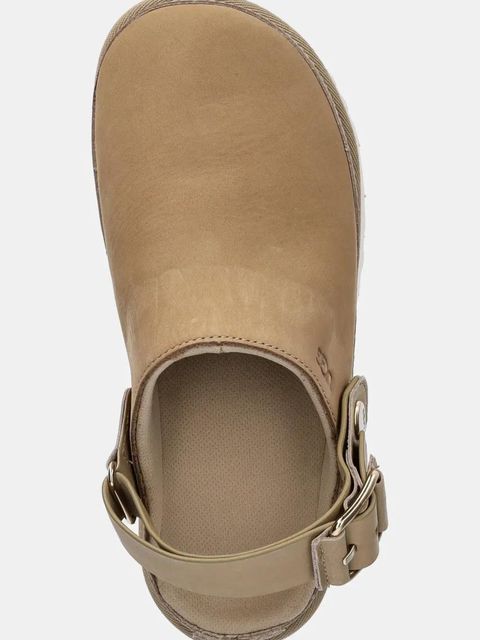 UGG klapki nubukowe Goldenstar Villa Clog damskie kolor beżowy na platformie 1169590-MDSD