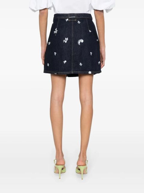 Lanvin floral-embroidered denim skirt - Blue - zdjęcie produktu nr 2
