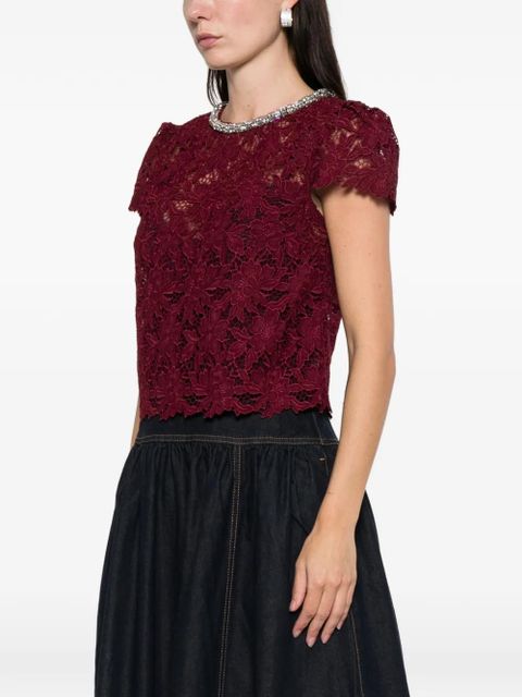 Self-Portrait lace crystal-trim blouse - Red