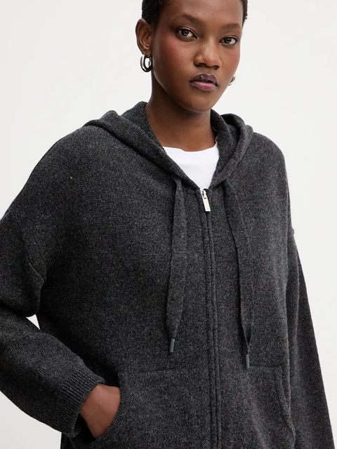 Marella bluza wełniana damska kolor szary z kapturem melanżowa 2523906015200