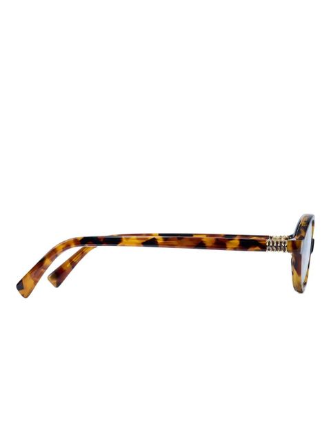 Miu Miu logo-plaque oval-frame sunglasses - Brown