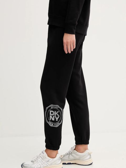 Dkny spodnie dresowe damskie kolor czarny z aplikacją DP5P3667