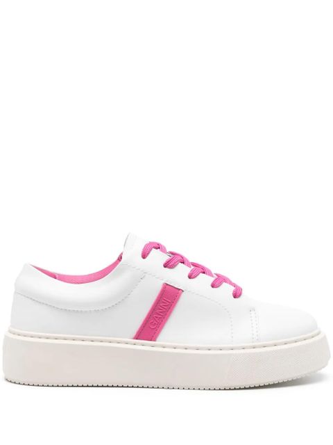 GANNI logo-embossed leather sneakers - White