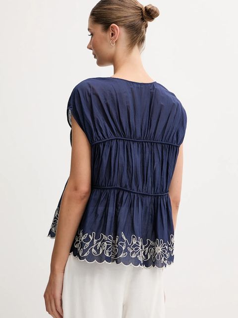 United Colors of Benetton bluzka bawełniana damska kolor granatowy z aplikacją 5VZCDQ0C3