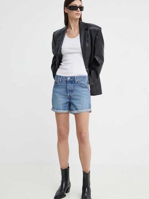 Levi's szorty jeansowe damskie kolor niebieski gładkie high waist