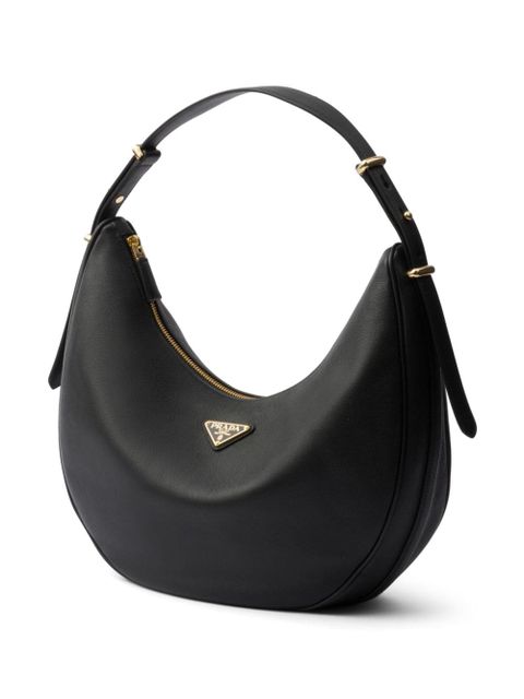 Prada large logo-plaque leather shoulder bag - Black