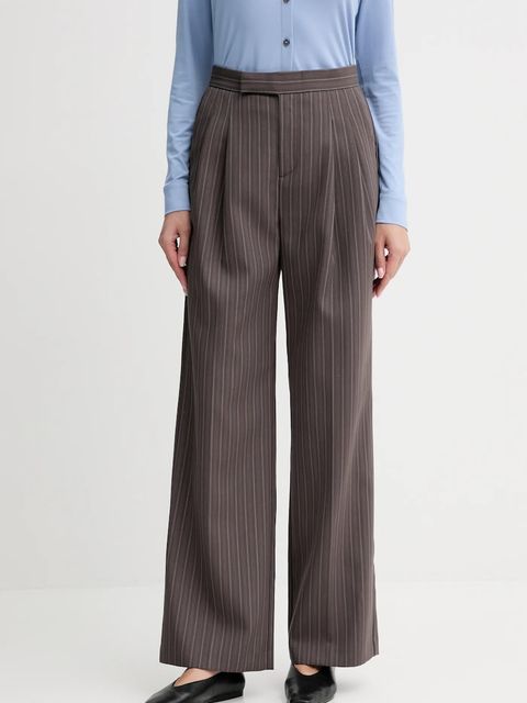 ISABELLE BLANCHE spodnie z wełną damskie kolor brązowy szerokie high waist IS25FW-P044-T003 - zdjęcie produktu nr 1