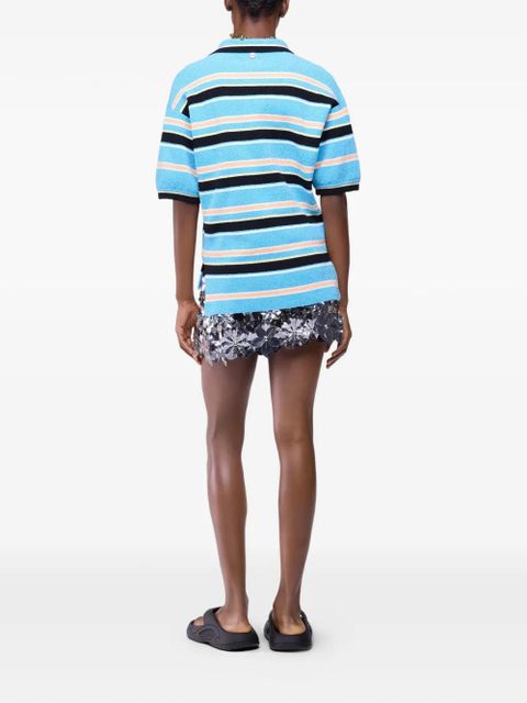 Rabanne striped embroidered polo top - Blue