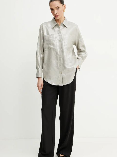 Marella koszula lniana LARIX kolor beżowy regular z kołnierzykiem klasycznym 2513111074200