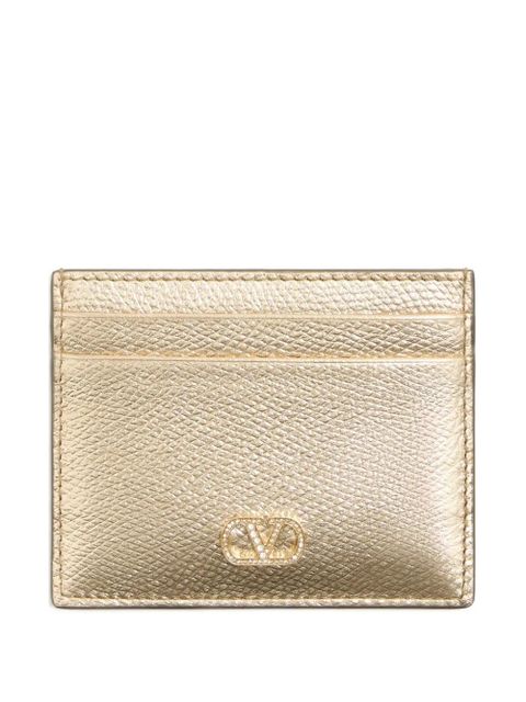 Valentino Garavani VLogo Signature card holder in laminated grainy calfskin with jewel logo - Gold - zdjęcie produktu nr 1