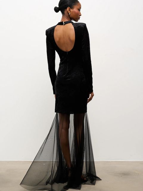 Answear.LAB sukienka welurowa kolor czarny maxi dopasowana