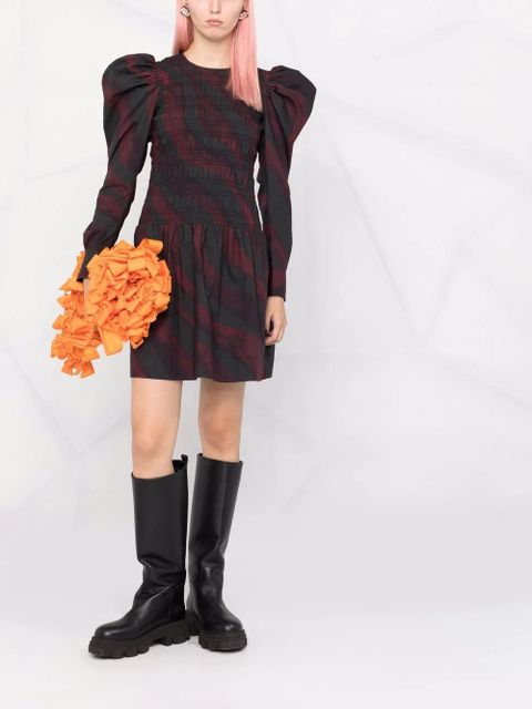 GANNI puff shoulder abstract-print dress - Purple