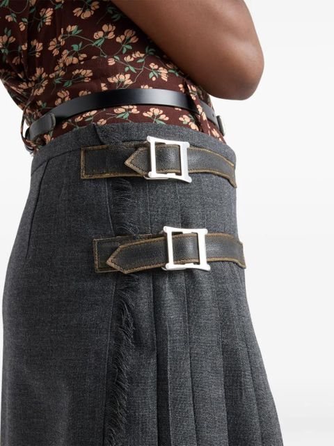 Prada pleated leather-strap midi skirt - Grey