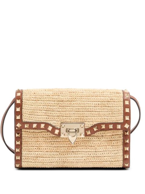 Valentino Garavani small Rockstud raffia shoulder bag - Neutrals - zdjęcie produktu nr 1