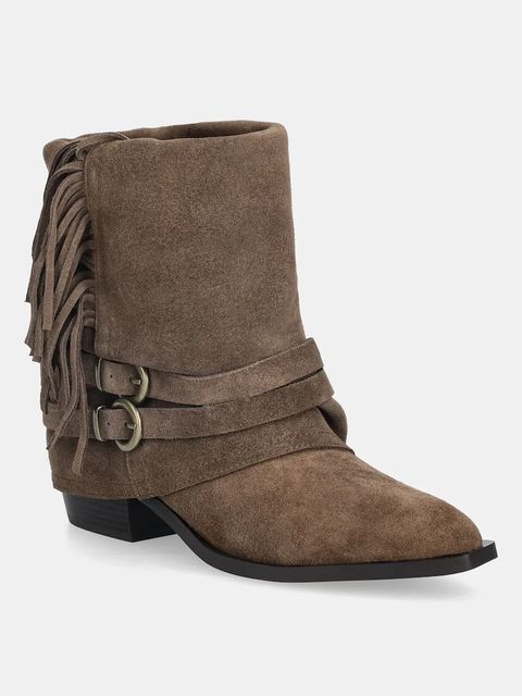 Answear.LAB botki zamszowe kolor brązowy na słupku