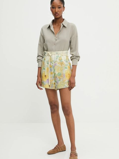 Answear.LAB koszula lniana damska kolor beżowy regular z kołnierzykiem klasycznym - zdjęcie produktu nr 2