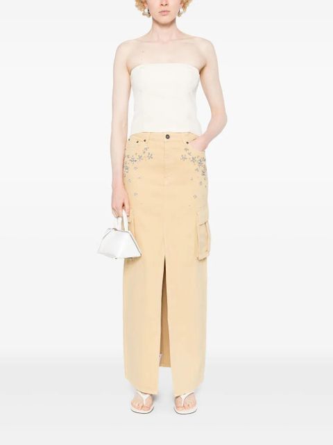 Self-Portrait gem-embellished denim maxi skirt - Neutrals