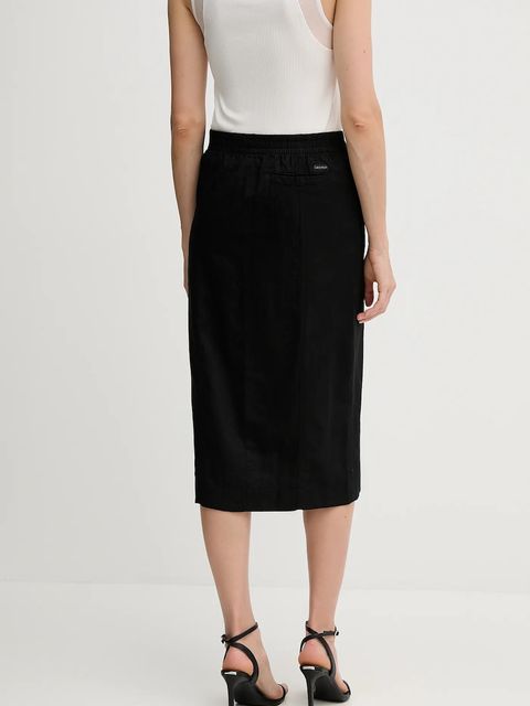 Calvin Klein Jeans spódnica z domieszką lnu kolor czarny midi prosta J20J225327