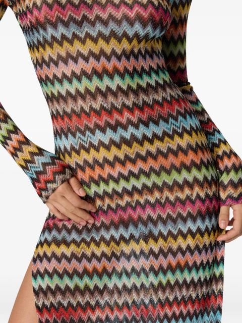 Missoni long-sleeve zigzag-pattern beach dress - Brown