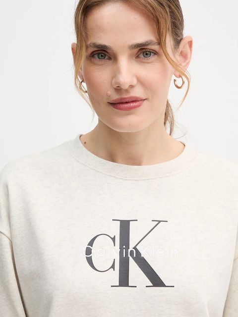 Calvin Klein Jeans bluza damska kolor beżowy z nadrukiem LV047B234G