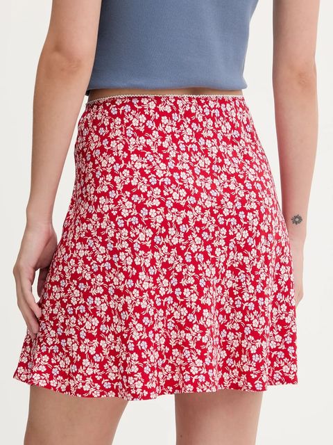 Tommy Jeans spódnica kolor czerwony mini rozkloszowana DW0DW20981