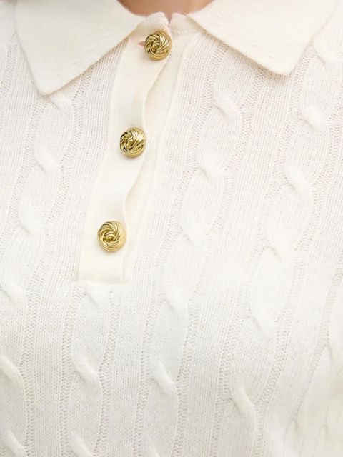 Barbour Evie cable-knit button polo top - Neutrals