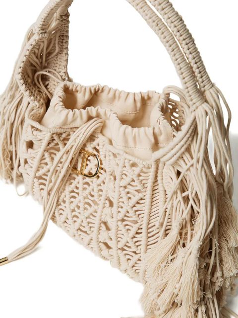 TWINSET fringed macramé tote bag - Neutrals