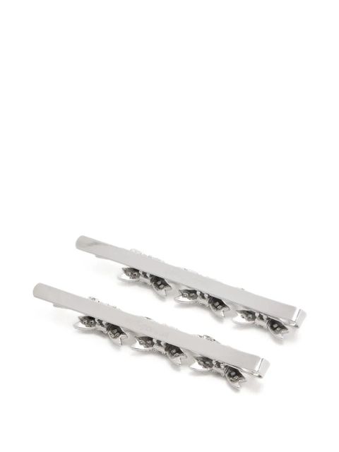 Self-Portrait crystal-embellished bow hair slides - Silver - zdjęcie produktu nr 2