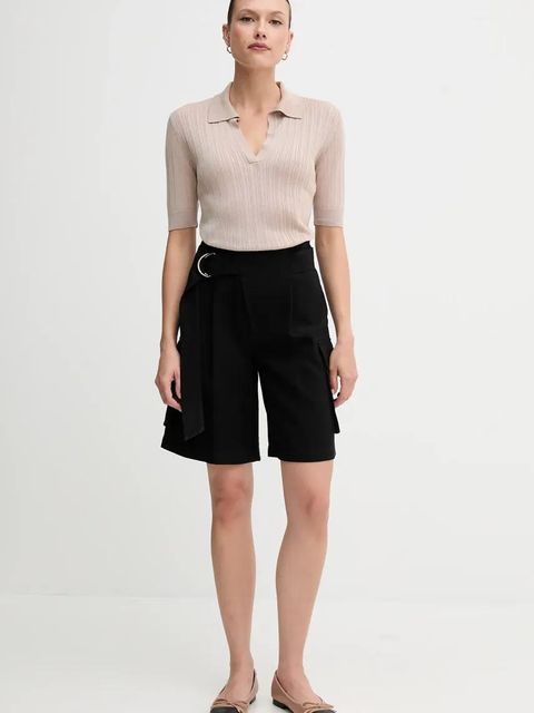 Sisley szorty damskie kolor czarny gładkie high waist 4G48L901I