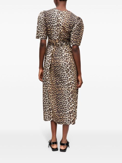 GANNI leopard-print midi dress - Brown