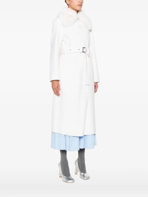 Maje faux-fur-collar belted coat - White