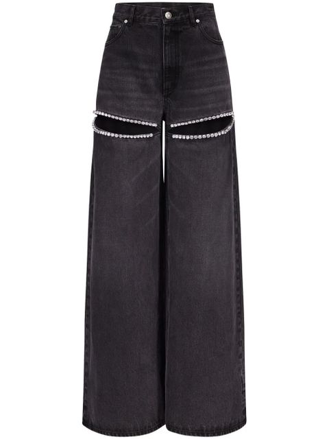 AREA crystal-embellished high-rise wide-leg jeans - Black - zdjęcie produktu nr 1