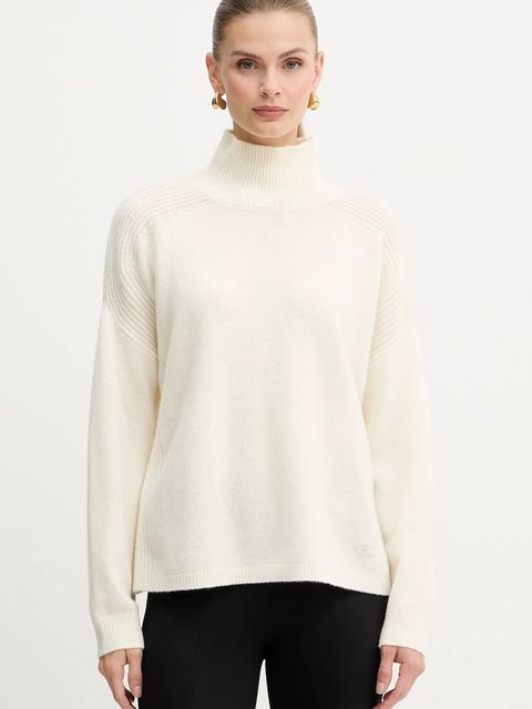 Liu Jo sweter wełniany damski kolor beżowy z golfem MF5059 MS009