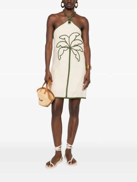 FARM Rio palm-tree halterneck mini dress - Neutrals - zdjęcie produktu nr 2