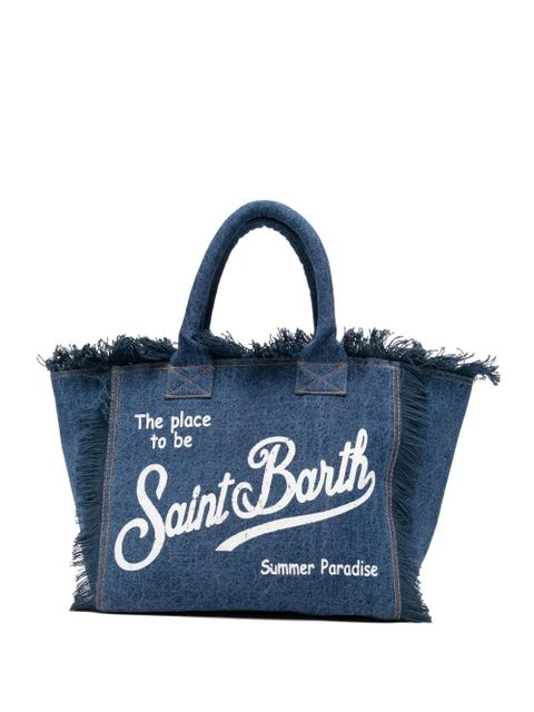 MC2 Saint Barth fringed-detail logo-print tote bag - Blue - zdjęcie produktu nr 1