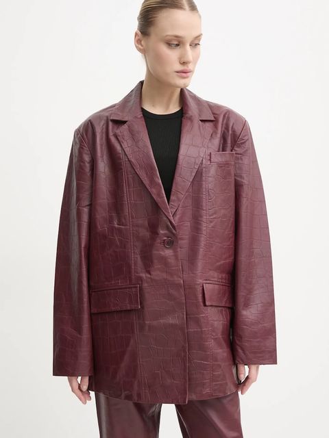 Gestuz marynarka skórzana kolor bordowy jednorzędowa gładka 10909797 - zdjęcie produktu nr 1