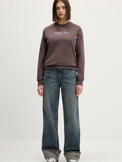 Tommy Jeans bluza bawełniana damska kolor brązowy z nadrukiem DW0DW21922 - zdjęcie produktu nr 2