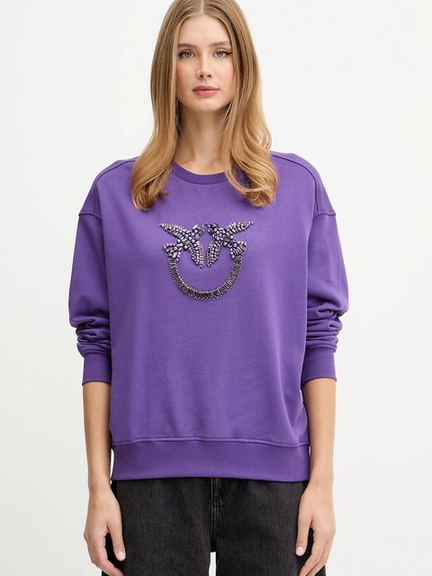Pinko bluza bawełniana damska kolor fioletowy z aplikacją 100534 A2RO - zdjęcie produktu nr 1