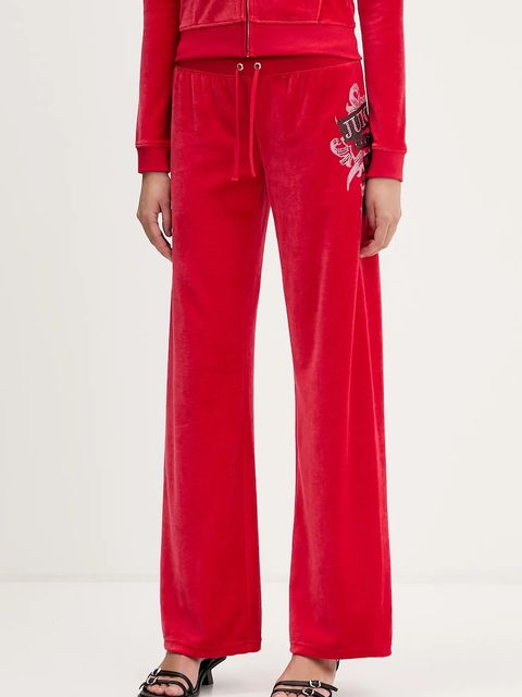 Juicy Couture spodnie dresowe welurowe Wrap You Up damskie kolor czerwony z nadrukiem JCNBJ126452 - zdjęcie produktu nr 1