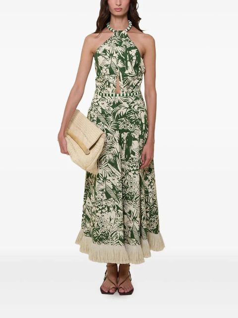 Johanna Ortiz halterneck fringed-hem midi dress - Green - zdjęcie produktu nr 2