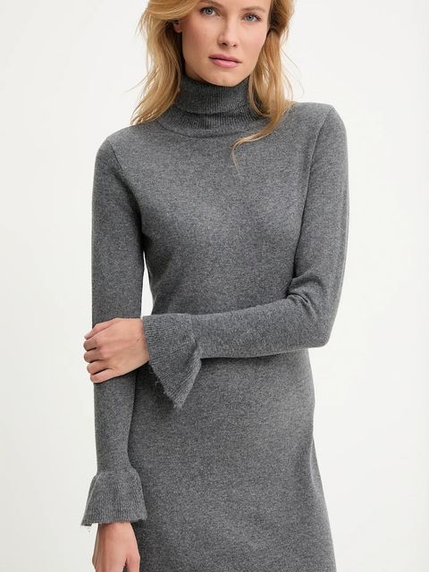 Answear.LAB sukienka z kaszmirem kolor szary midi prosta