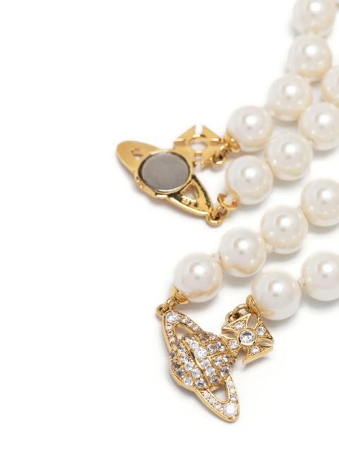 Vivienne Westwood Orb-plaque double pearl bracelet - White