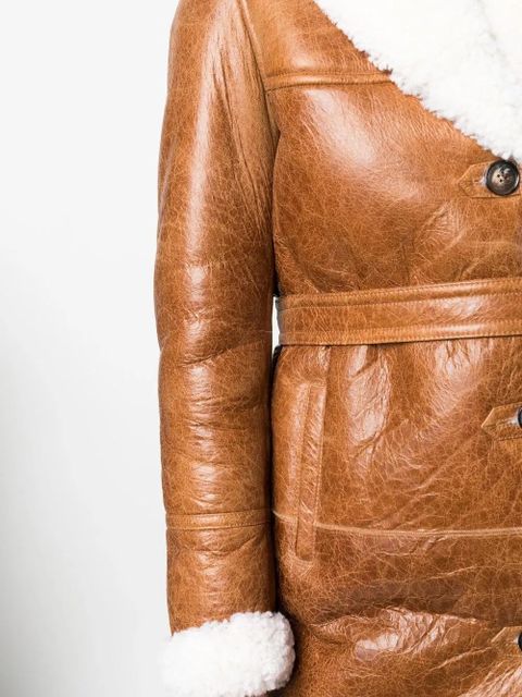 Yves Salomon belted-waist lambskin coat - Brown