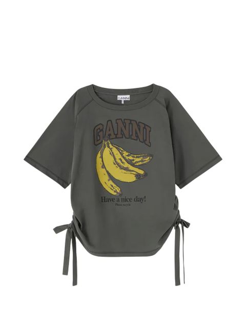 GANNI graphic-print tie-fastening T-shirt - Grey - zdjęcie produktu nr 2