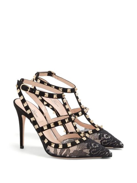 Valentino Garavani Rockstud lace pumps with straps 100mm - Black - zdjęcie produktu nr 2