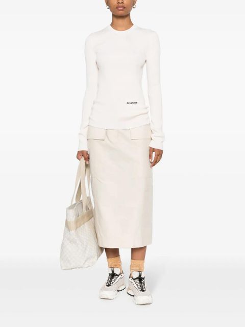 Jil Sander logo-patch ribbed-knit top - Neutrals