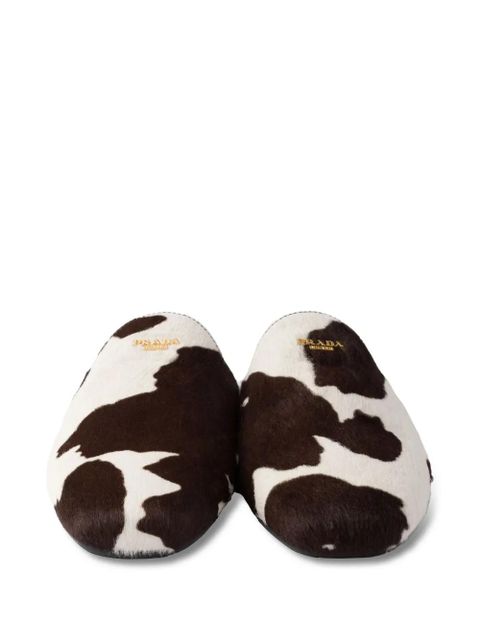 Prada cow-print slip-on mules - White