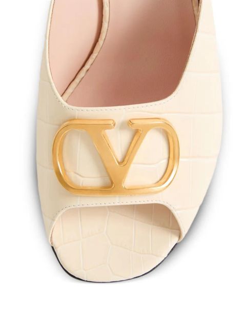 Valentino Garavani VLogo Signature slide sandals in printed calfskin 95MM - Neutrals