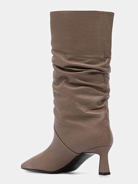 Pollini botki skórzane damskie kolor brązowy na szpilce SA24115C0NTE0135