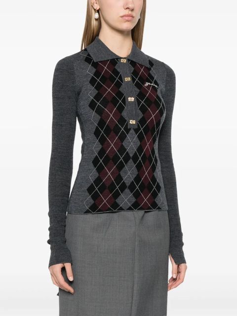 GANNI knitted polo top - Grey